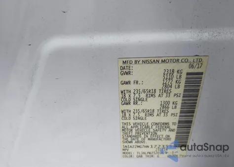 2017 Nissan Murano S from USA, damaged, VIN 5N1AZ2MG7HN172355